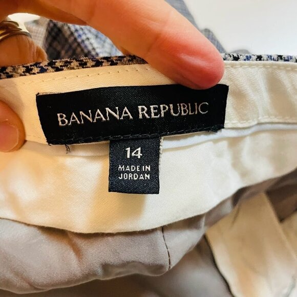 Banana Republic Pant Trouser Wool Plaid Grey Blue Stretch Lined Herringbone 14 - Picture 10 of 13